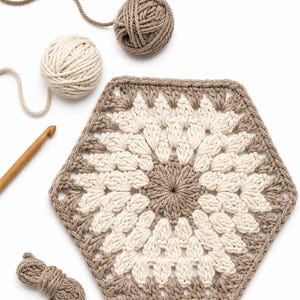 Hexagon Crochet Pattern Geometric Granny Square Design Beginner Friendly Tutorial Flower Center Openwork Lace Motif Digital Download Instant Access Easy Instructions Blanket Afghan Project Modular Design Six Sided Square Pattern Vintage