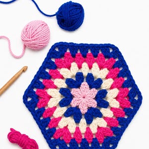 Hexagon Crochet Pattern Geometric Granny Square Design Beginner Friendly Tutorial Flower Center Openwork Lace Motif Digital Download Instant Access Easy Instructions Blanket Afghan Project Modular Design Six Sided Square Pattern Vintage