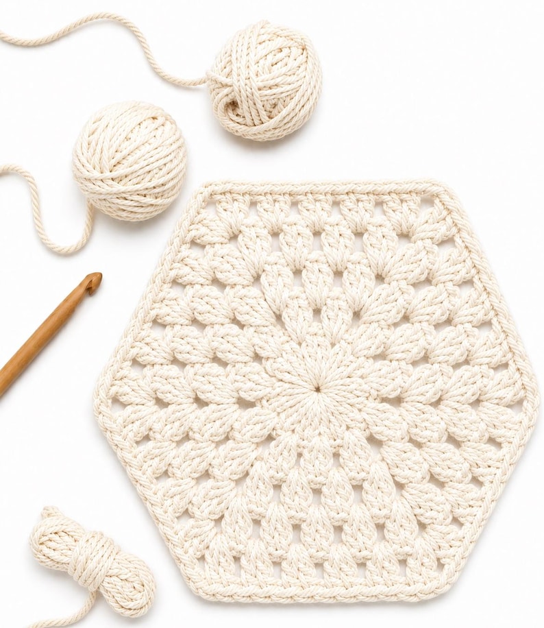 Hexagon Crochet Pattern Geometric Granny Square Design Beginner Friendly Tutorial Flower Center Openwork Lace Motif Digital Download Instant Access Easy Instructions Blanket Afghan Project Modular Design Six Sided Square Pattern Vintage