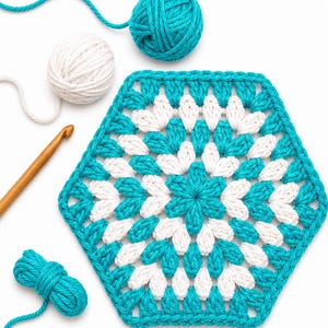 Hexagon Crochet Pattern Geometric Granny Square Design Beginner Friendly Tutorial Flower Center Openwork Lace Motif Digital Download Instant Access Easy Instructions Blanket Afghan Project Modular Design Six Sided Square Pattern Vintage