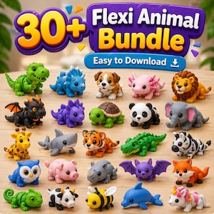 Paquete de más de 30 archivos STL de animales flexibles / Paquete de juguetes de animales articulados / Criaturas flexibles para impresión 3D / Archivos STL para imprimir en el mismo lugar / Descarga digital