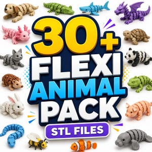 Lot de plus de 30 animaux flexibles au format STL | Pack de jouets animaux articulés | Créatures flexibles à imprimer en 3D | Fichiers STL prêts à imprimer | Téléchargement numérique image 1