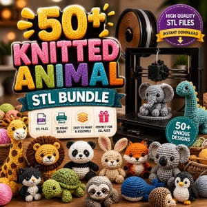 Lot 3D animal style crochet | Plus de 50 modèles 3D Amigurumi mignons | Jouets imprimables en 3D | Impression facile Aucune assistance | Téléchargement instantané de fichiers STL