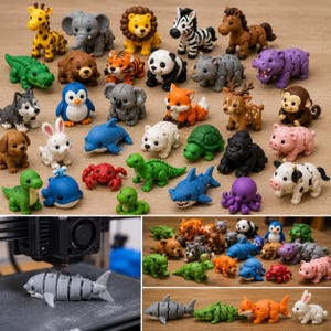 Peut inclure: Une collection de figurines d'animaux color&eacute;es, dont une girafe, un &eacute;l&eacute;phant, un lion, un z&egrave;bre et un panda. D'autres animaux incluent un crocodile, un ours, un tigre, un pingouin, un koala, un renard, un cerf, un singe, un chien, un lapin, un dauphin, une tortue, un gorille, un cochon et une vache.