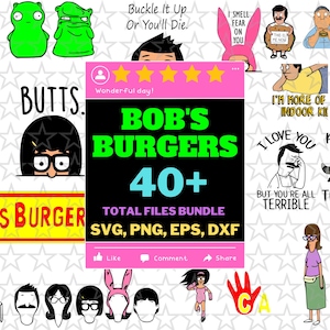 Bob's Burgers - Pacote de SVG do Bob's Burgers - PNG do Bob's Burgers - 16 designs - Arquivos de corte - Clipart - Cricut - Estampa para camisetas - PNG, PDF, SVG, EPS