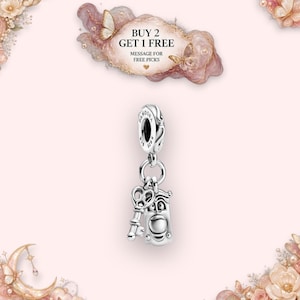 Disney Alice in Wonderland Talking Door Knob Dangle Charm with an Openwork Key, Sterling Silver 925 and Engraved A New Adventure Message