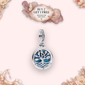 Glow-in-the-dark Infinity Tree Double Dangle Charm, European Snake Chain Bracelet Bead, S925 Silver Blue Enamel, Holiday Gift Idea for Her
