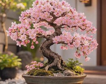 Bonsai de Cerejeira Sakura Rosa | Árvore de Flor Rara para Decoração de Interiores e Exteriores