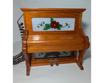 Upright Piano Phone Vintage Novelty Wood Musical Landline Telephone Brown Good