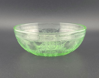 Belmont Rose Cameo Green Uranium Depression Glass Berry Bowl