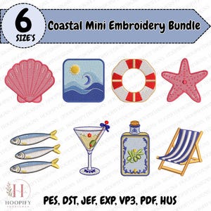 Bundel met mini-borduurpatronen voor de kust | Borduurpatronen voor de zomer met strandthema (digitale download)