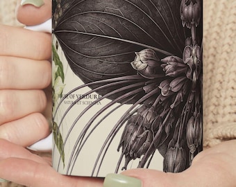 Black Bat Flower Mug, Dark Botanical Illustration, Gothic Plant Lover Gift (Ceramic Coffee Cup)