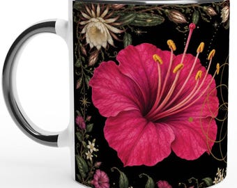 Four O'Clock Flower Mug, Dark Botanical, Marvel of Peru Coffee Cup, Mirabilis Plant Lover Gift, Kitchen