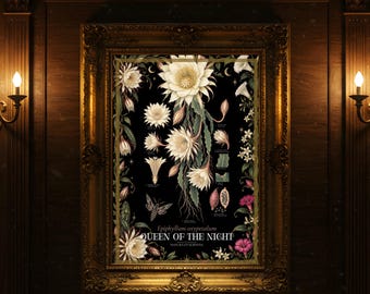 Queen of the Night Botanical Print, Dark Gothic Orchid Cactus Art