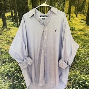 Vintage Ralph Lauren Classic Fit Blue and White Striped Button-Down Shirt