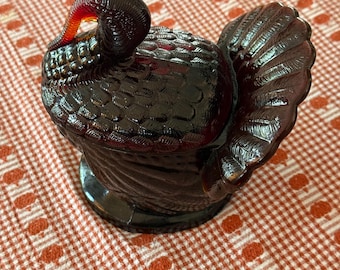 Vintage L.E. Smith Amberina Glass Turkey Covered Candy Dish