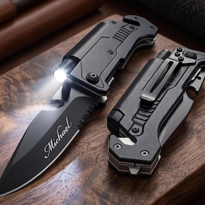 Personalized Multitool Pocket Knife Custom Flashlight Gift for Him Men