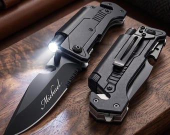 Personalized Multitool Pocket Knife Custom Flashlight Gift for Him Men