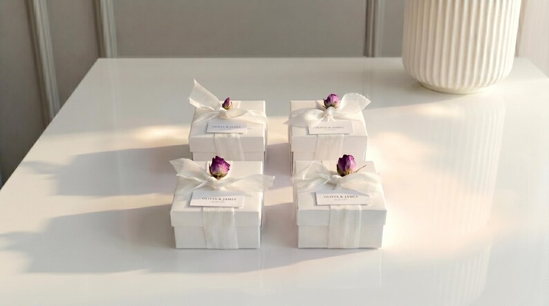 Personalized Wedding Candle Favors With Dried Rose Accent, Elegant ...