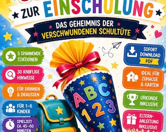 Einschulung Schatzsuche PDF – Schnitzeljagd zur Einschulung mit 30 Hinweisen, 5 Schulstarter-Prüfungen, Urkunde & Elternanleitung | Sofort D
