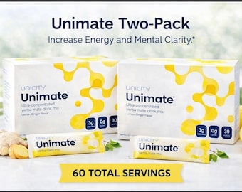 Unicity Unimate Yerba Mate Drink Mix | 60 Packets | Natural Energy Booster | Lemon Ginger Flavor