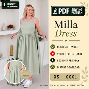 Wickelkleid Schnittmuster pdf mit Taschen, ohne Reißverschluss, Leinen Midikleid, anfängerfreundlich, XS bis XXXL, Sommerkleid, sofort-Download