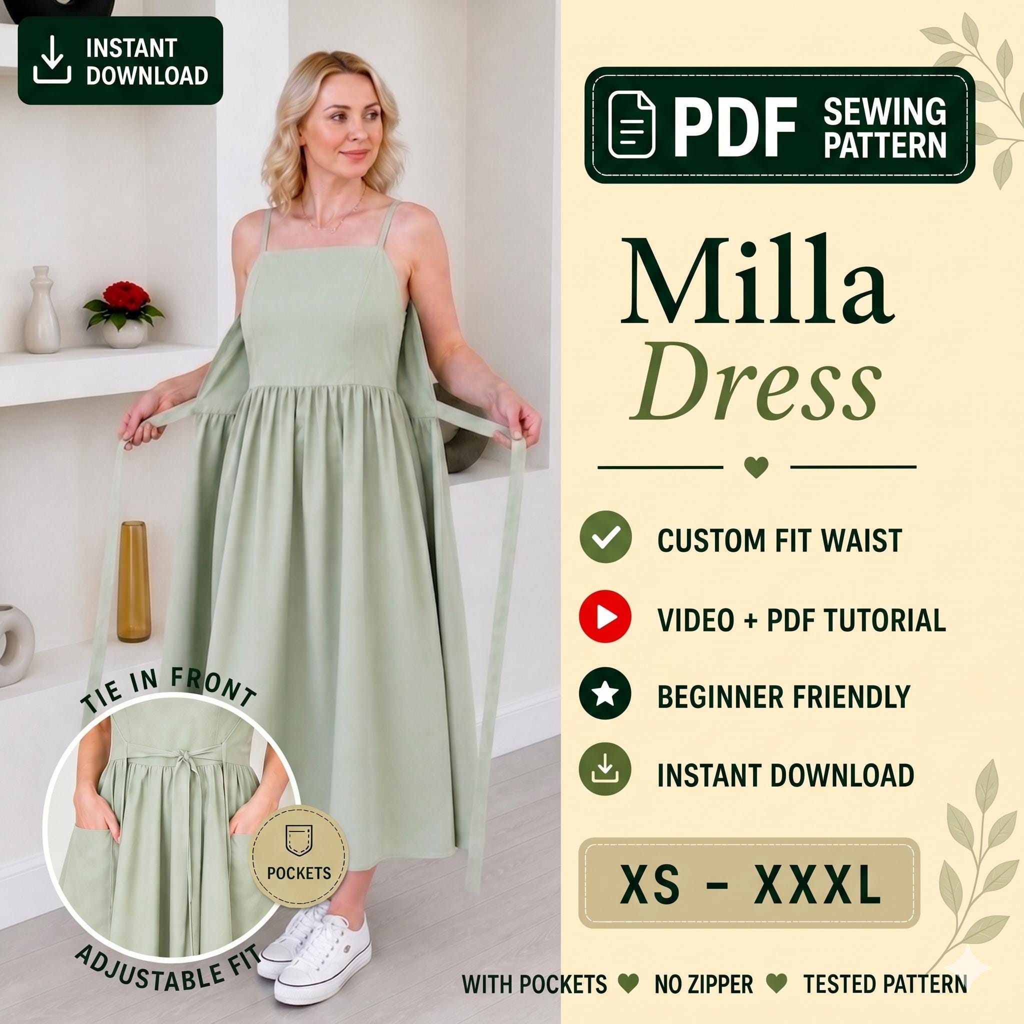 Wrap Dress Sewing Pattern Pdf With Pockets, No Zipper, Linen Midi Dress ...