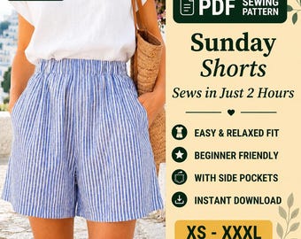 Women Shorts Pattern | Shorts Sewing Pattern PDF | Elastic Waist Shorts | Beginner Shorts Pattern | Shorts with Pockets | Wide Leg Shorts