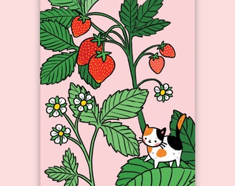 Strawberry Kitty Postcard