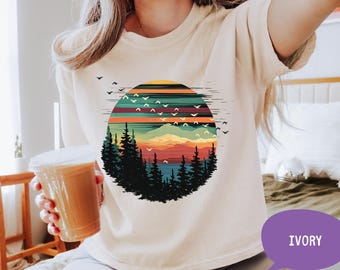 Comfort Colors Sunset Beach Shirt, Coastal Ocean Graphic Tee, Retro Summer Vacation T Shirt, Cute Travel Tee