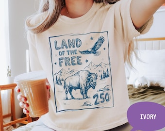 Comfort Colors Land of The Free 250 Shirt, USA 250 Vintage America Tee, 4th of July T Shirt, Retro Patriotic Graphic Tee