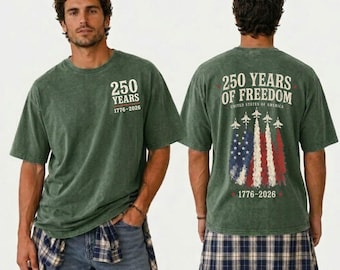 America 250 Shirt, 1776 to 2026 Fighter Jet Tee, Front and Back Print Patriotic Top, 4th of July Shirt, 250 Years of Freedom, USA Graphic
