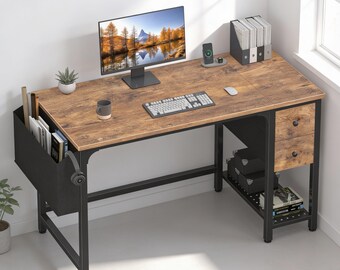 Computer Desk with Drawers 47 Inch  Modern Writing Desk with Storage Shelf  Small Space Study Table for Bedroom Home Office