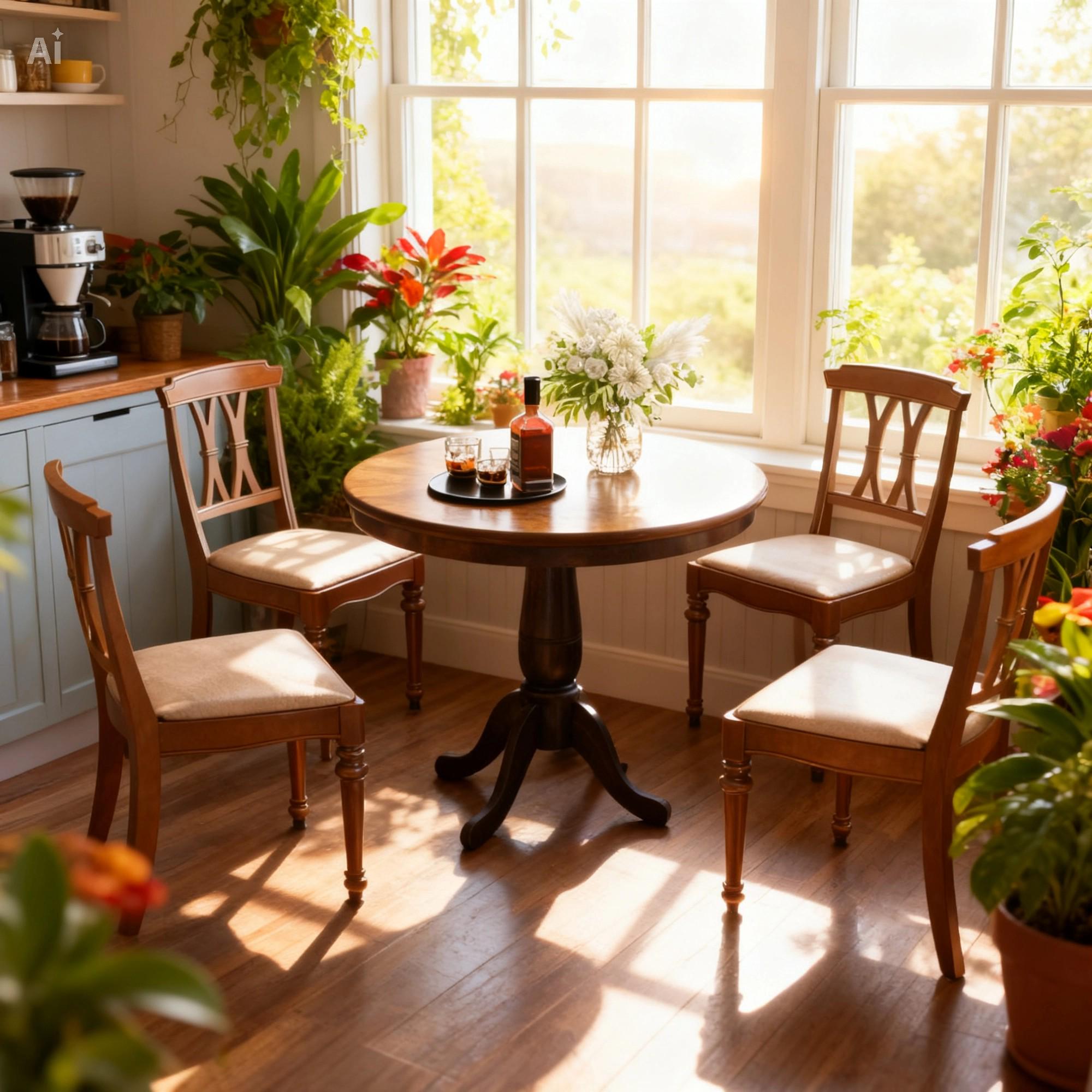Kitchen Table Small Spacw Round Wooden Dining Table for 2-4 People, 32” Pedestal Kitchen Table ...