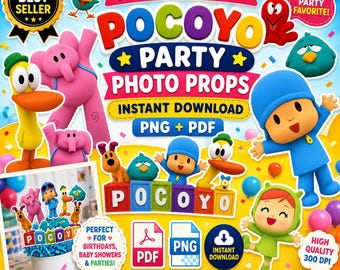 Pocoyo-feestfoto-rekwisieten 10+ bestanden PNG-pdf-bestand Instant download Kinderverjaardagsversieringen Afdrukbare rekwisieten babyshower