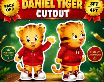 Daniel Tiger-uitsnede | Feestdecoratie 3 FT en 4 FT | Daniel Tiger-verjaardagsdecoratie | Afdrukbare png-pdf | Set van 2 staande houders voor kinderfeestjes