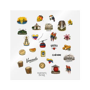 Venezuela-Symbole-Aufkleberbogen | Vinyl-Aufkleber mit Arepas | Ávila | Angel Falls | Aufkleber zum venezolanischen Nationalstolz