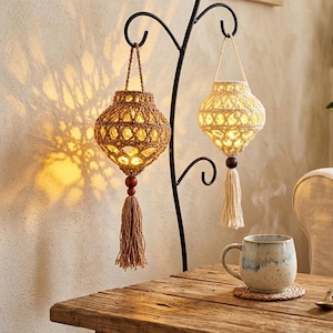 Boho Crochet Lantern Pattern PDF, Lace Hanging Decor (Digital Download)