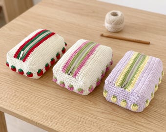Crochet Pencil Case Pattern, Strawberry Zipper Pouch, Textured Organizer (PDF Pattern)
