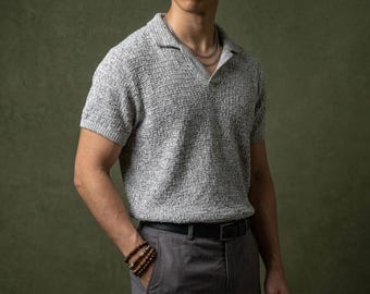 Mens Textured Crochet Polo Shirt Pattern, Summer Knit-Look Top (Digital PDF)