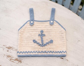 Nautical Baby Crochet Tank Top Pattern, Anchor Motif, Summer Toddler Top (PDF)