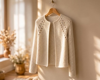 Lace Crochet Cardigan Pattern, Open Front Sweater, Women's Boho Jacket (PDF Pattern)