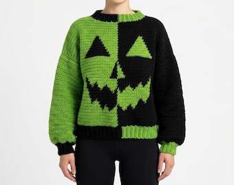 Halloween Crochet Sweater Pattern, Spooky Pumpkin Pullover (PDF)