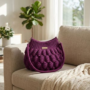 Amora Bag Crochet Pattern, Textured Popcorn Stitch Shoulder Purse (PDF)