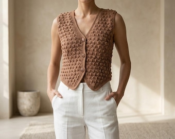 Textured Nautical Crochet Vest Pattern | Women's Modern Waistcoat (PDF Download)