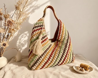 crochet hobo tote bag pattern pdf , 3 size, everyday slouchy tote, instant download