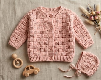 baby cardigan knitting pattern, baby sweater knitting pattern, easy baby cardigan, basketweave cardigan pattern, beginner knitting pattern,