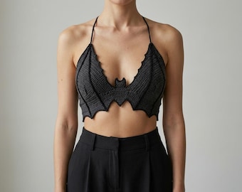 Gothic Bat Crochet Top Pattern, Ribbed Cups, Bat Wings (PDF)