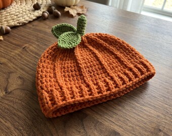 Crochet Pumpkin Hat Pattern, Baby to Adult Sizes, Fall Halloween (Digital PDF)