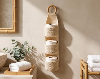 Crochet Toilet Paper Holder Pattern, Hanging Wall Storage Organizer (PDF)